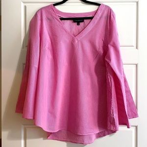 Lane Bryant Pink Pinstripe Bell Sleeve Top
